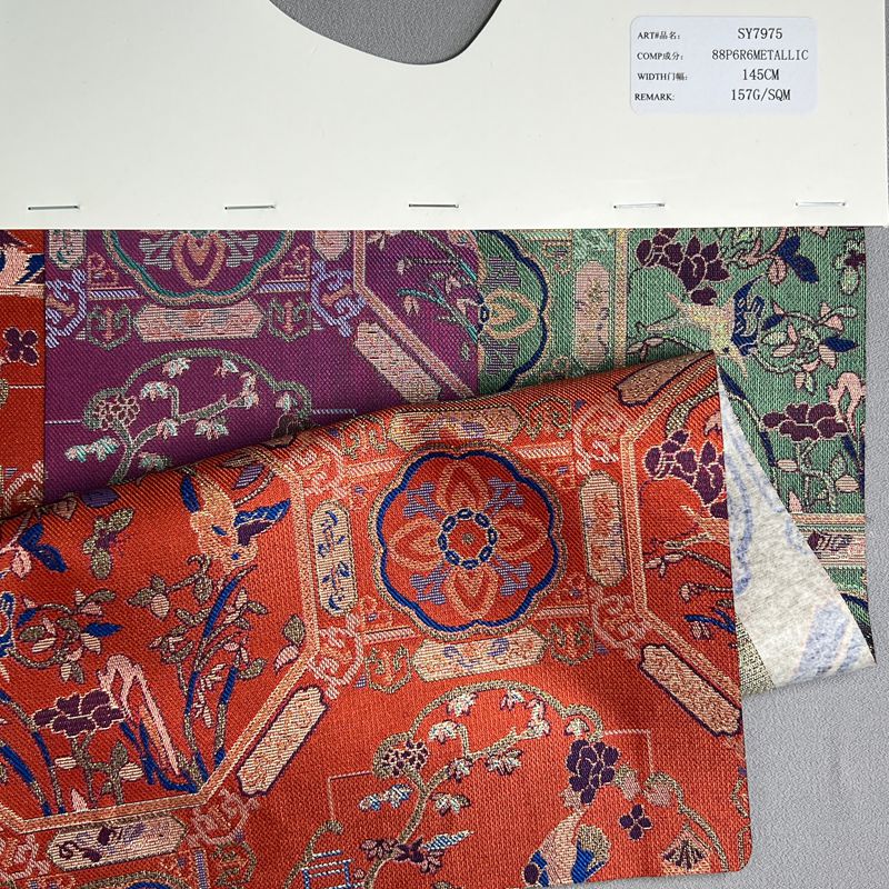 sy7975,88%polyester6%rayon6%metallic,145cm157gsm,jacquard,yarn-dyed