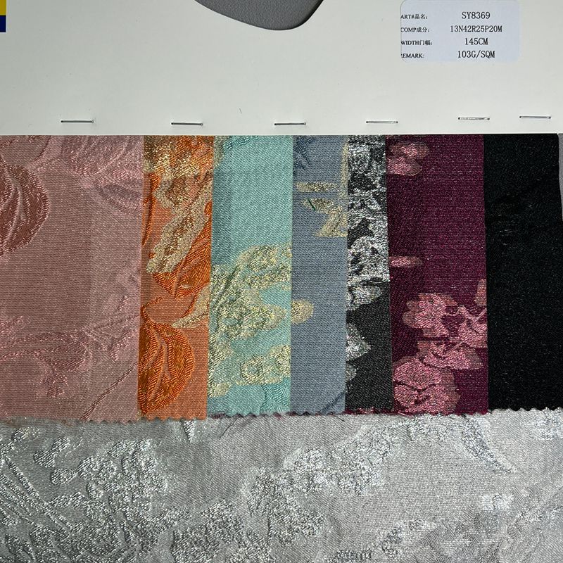 sy8369,13%nylon42%rayon25%polyester20%metallic,145cm,103gsm,jacquard,yarn-dyed