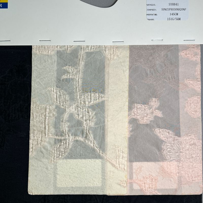 sy8841,50%cupro30%nylon20%polyester,145cm,151gsm,jacquard cut-work fabric,piece-dyed
