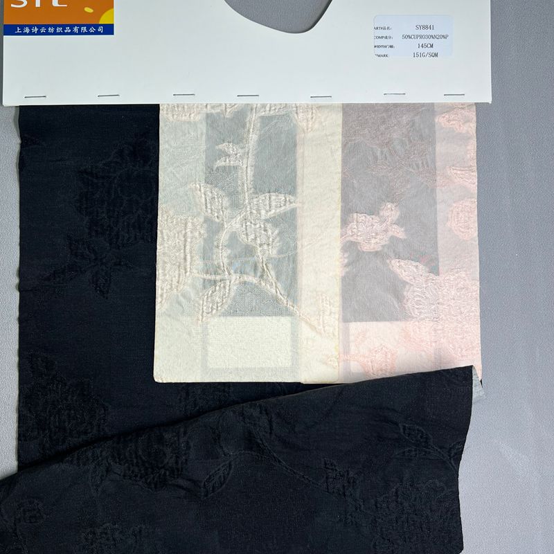 sy8841,50%cupro30%nylon20%polyester,145cm,151gsm,jacquard cut-work fabric,piece-dyed