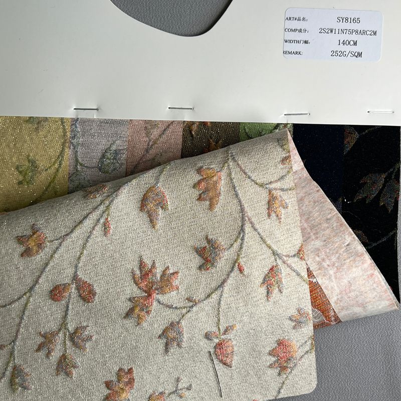 sy8165,2%silk2%wool11%nylon75%polyester8%arcrylic2%metallic,140cm,252gsm,jacquard,yarn-dyed