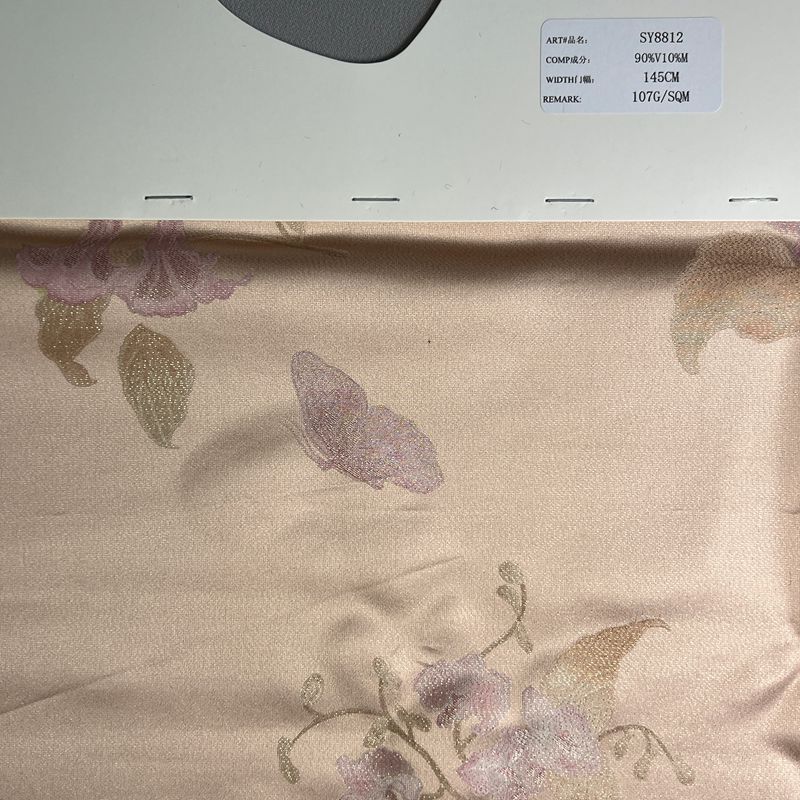 sy8812,90%viscose10%metallic,145cm,107gsm,jacquard and printing