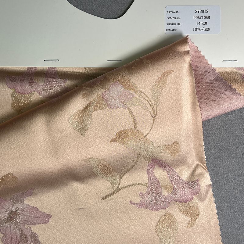 sy8812,90%viscose10%metallic,145cm,107gsm,jacquard and printing