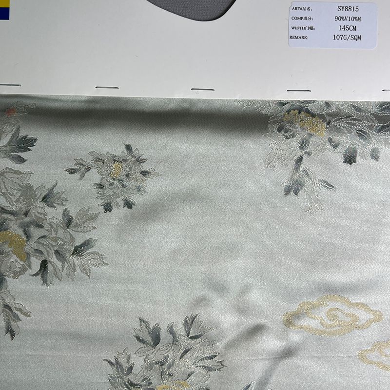 sy8815,90%viscose10%metalliec,145cm,107gsm,jacquard and printing