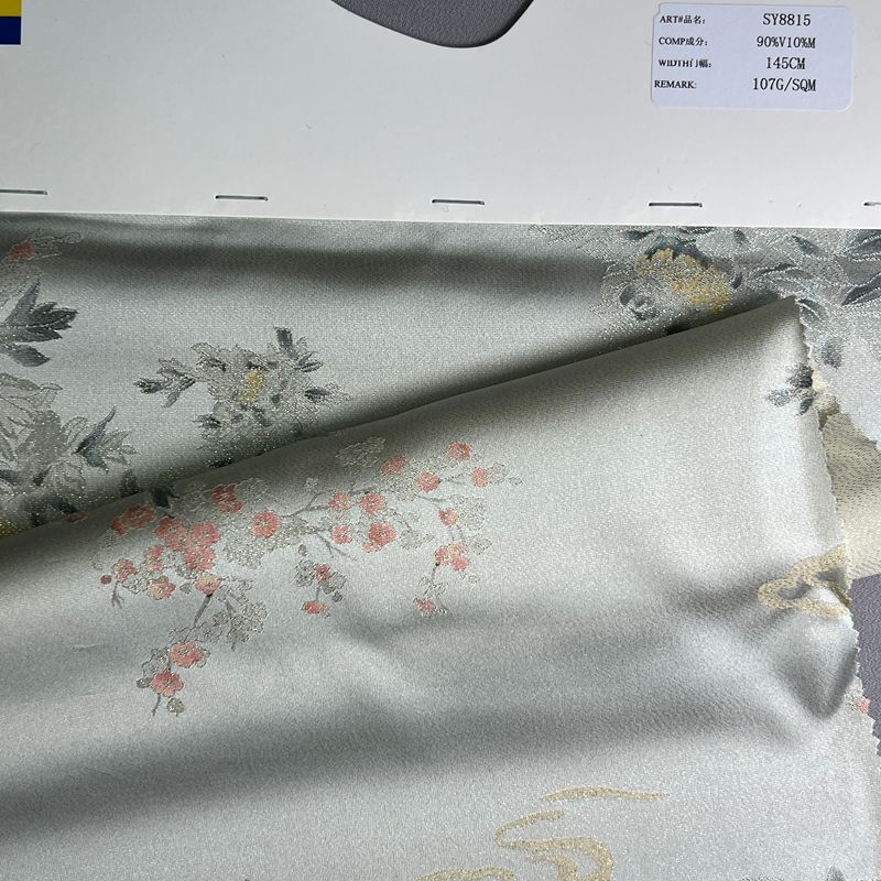 sy8815,90%viscose10%metalliec,145cm,107gsm,jacquard and printing